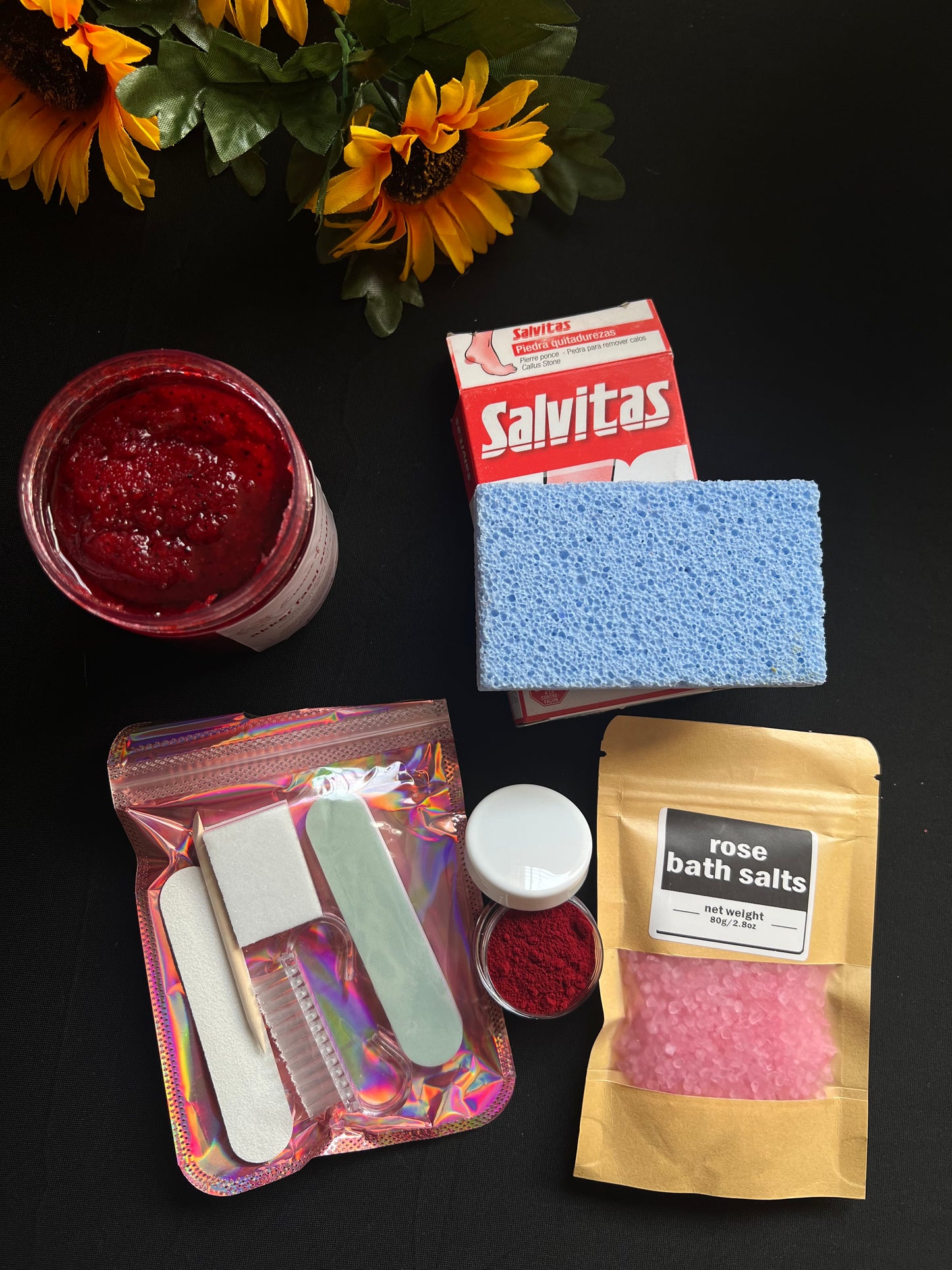 Foot care, 200g akker fasi scrub , 10g akker fassi powder, salvitas, nails care, bath salt +gift